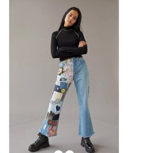 BDG Urban Outfitters High-Waisted Flare Jean Indigo Craft Embellished Jeans